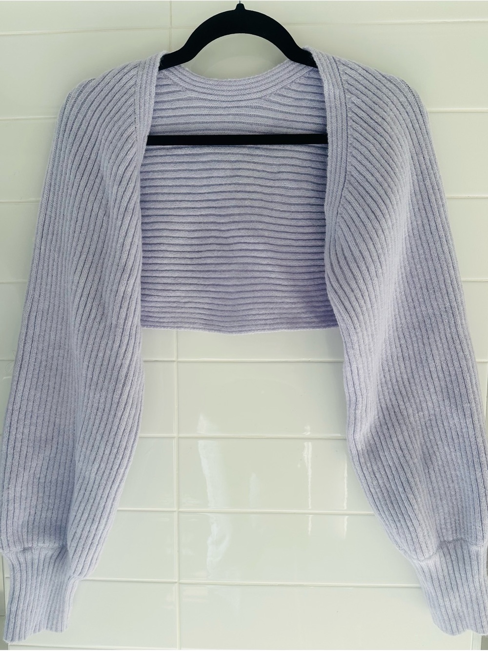 Cider Light Lavender Ribbed Cropped Shrug Bolero Sweater